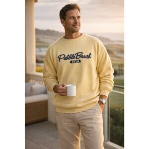 Ahead Authentics Pebble Beach Muted Yellow Sweatshirt Made In Canada L EUC Golf